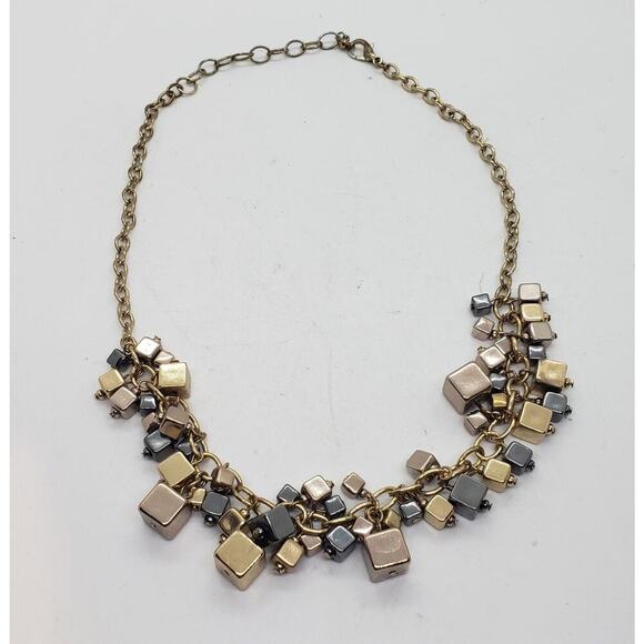 Vintage MCM Necklace Mixed Metal Square Bead Dangle Mod Brutalist Geometric - Picture 4 of 9